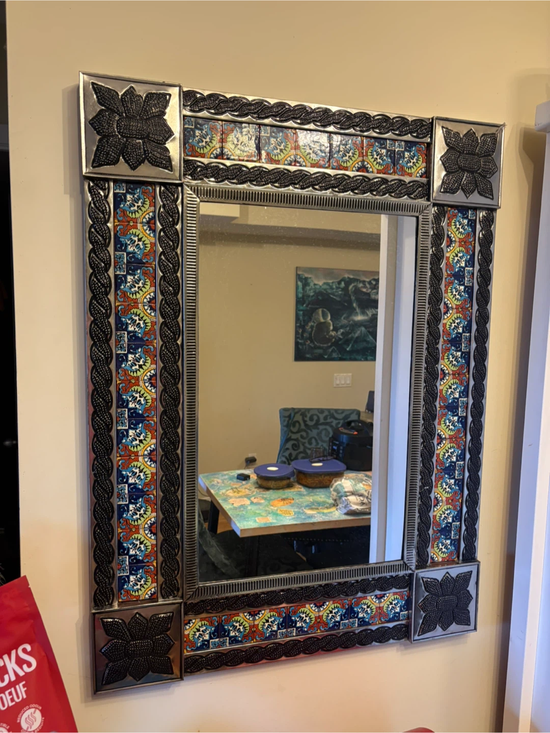 Decorative Wall Mirror with Talavera Tile Accents