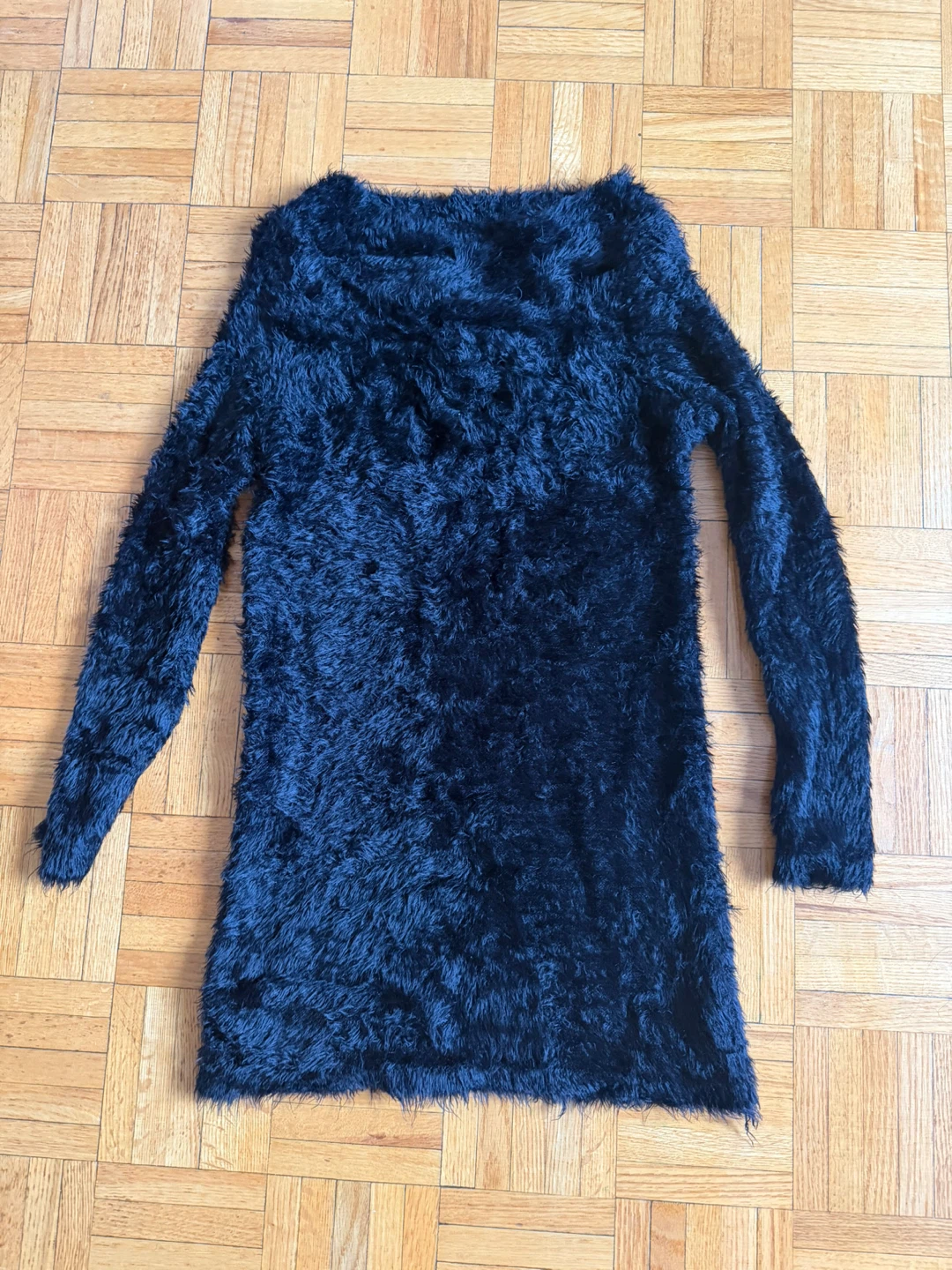 Black fuzzy long-sleeved dress