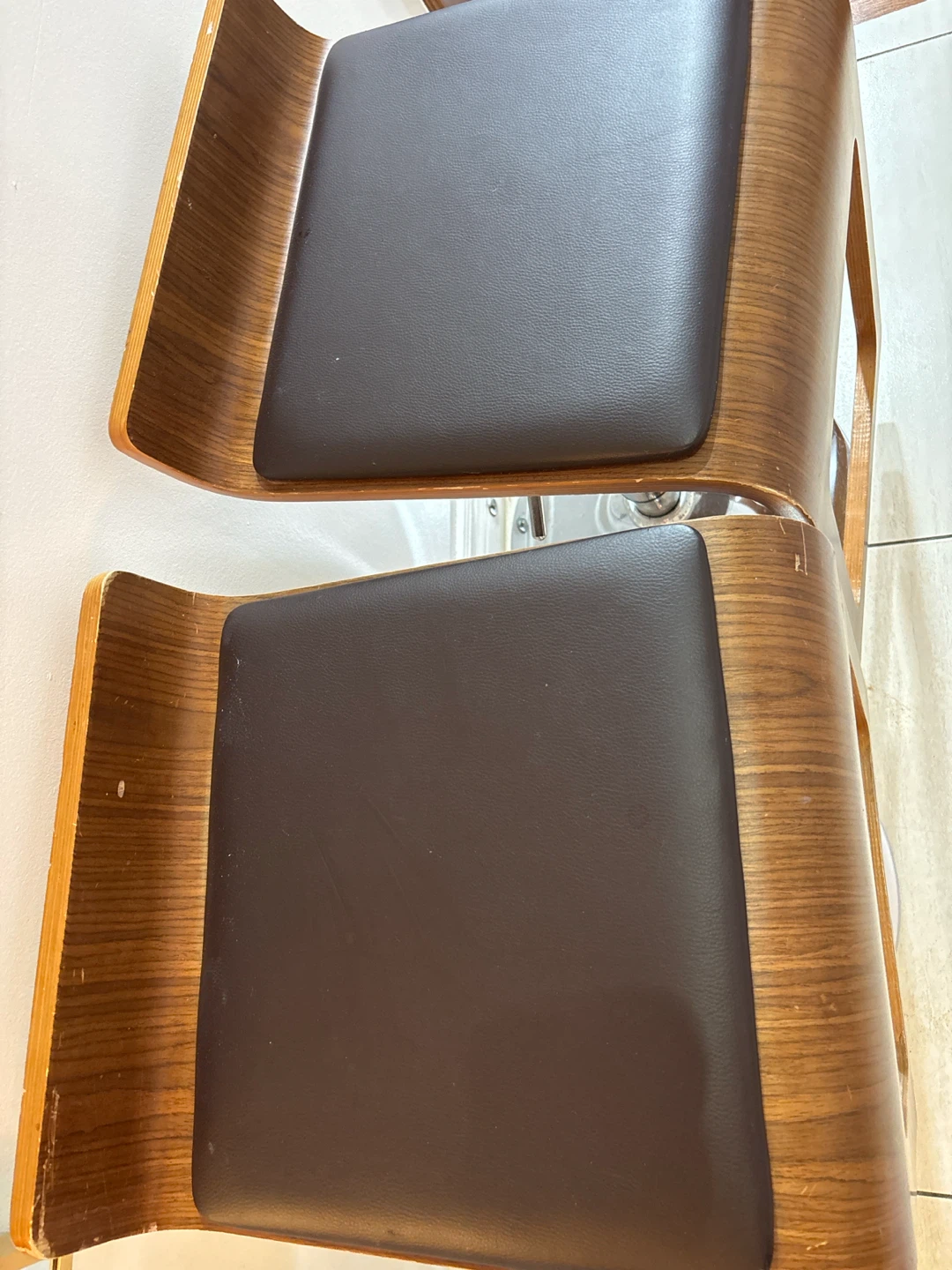 Set of 2 Adjustable Walnut and Chrome Bar Stools - photo 5