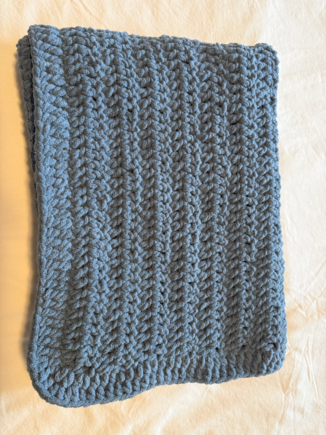 Hand-Knit Blue Chunky Throw Blanket