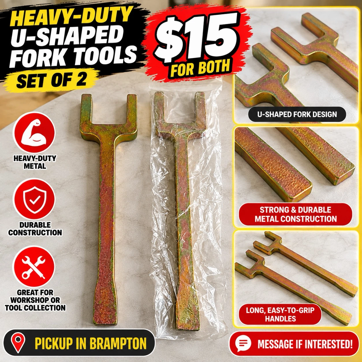 Set of 2 Heavy-Duty U-Shaped Fork Tools