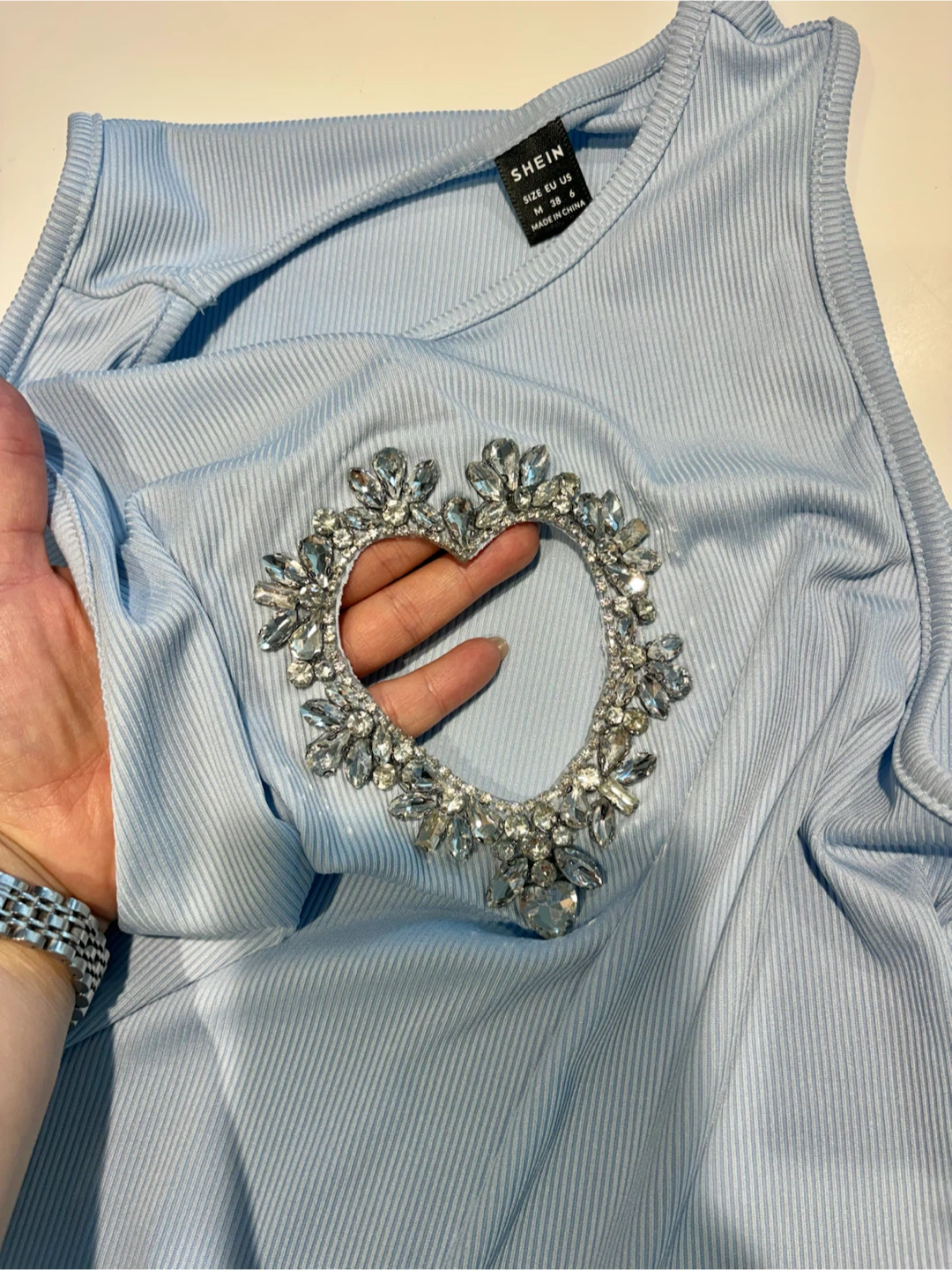 SHEIN Light Blue Rhinestone Heart Tank Top - photo 2