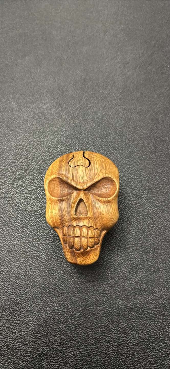 Carved Wooden Skull Secret Storage Box