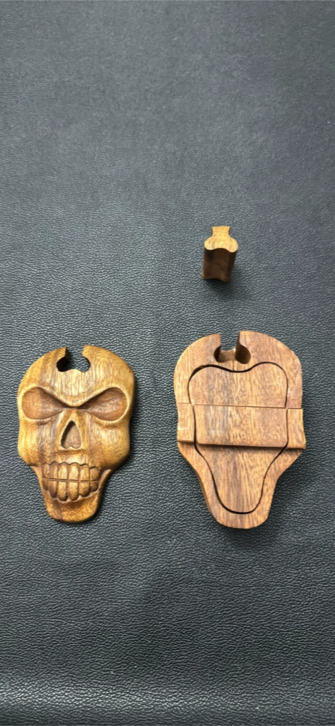Carved Wooden Skull Secret Storage Box - photo 3