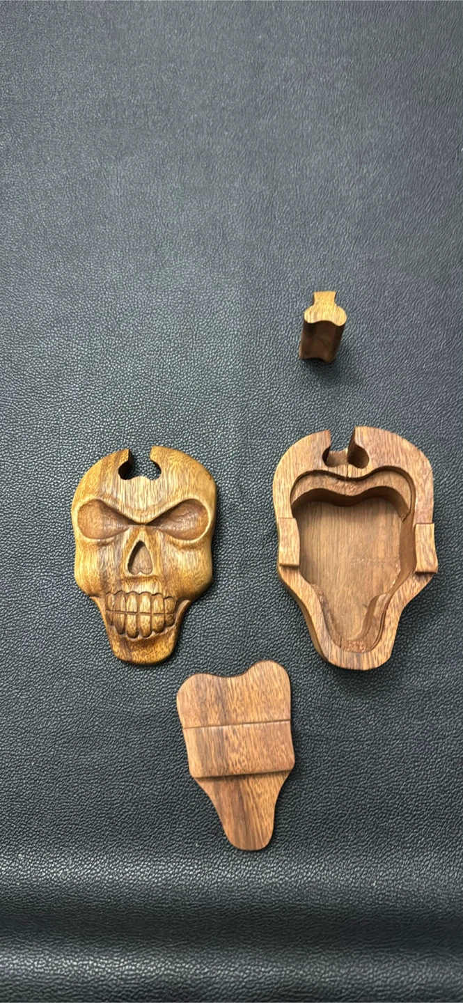 Carved Wooden Skull Secret Storage Box - photo 4