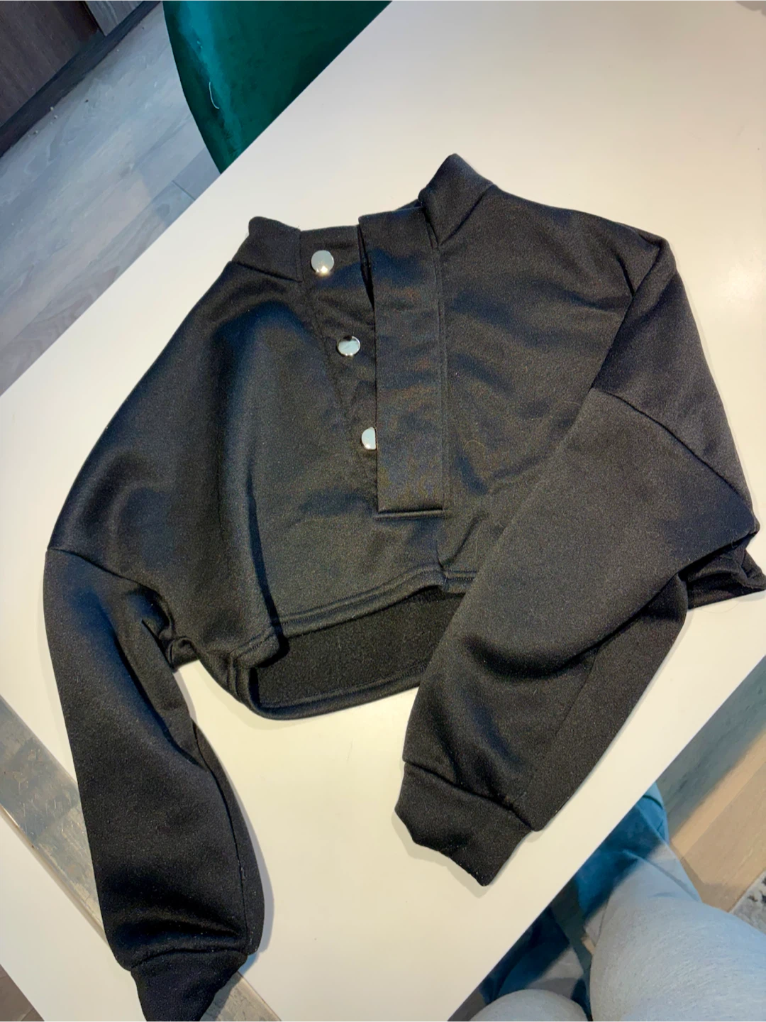 Black Cropped Mock Neck Sweatshirt