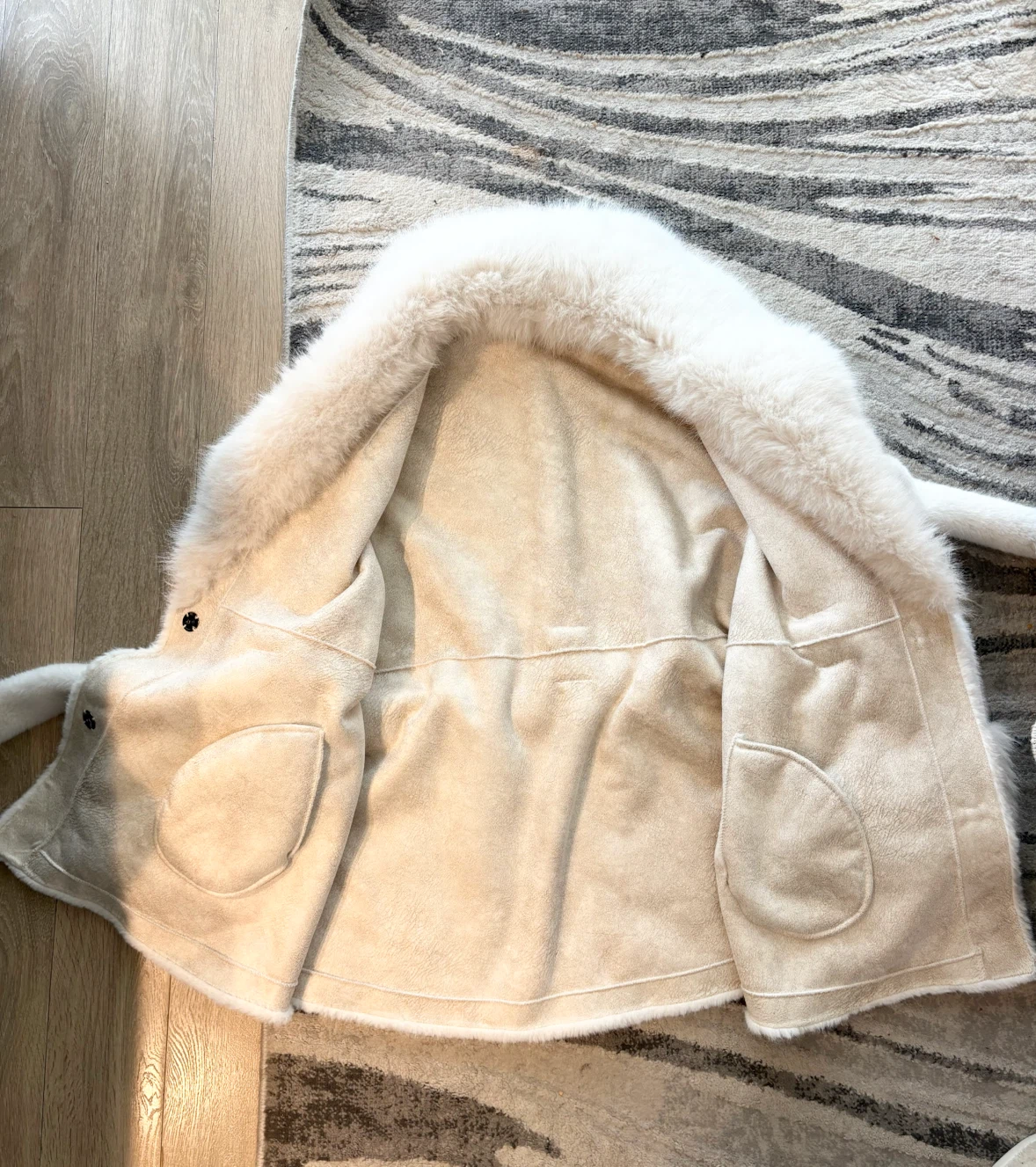 White Faux Fur Belted Coat size medium - photo 2
