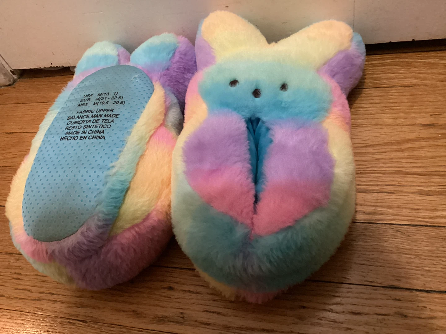 Peeps Bunny Plush Slippers size 13-1 kids