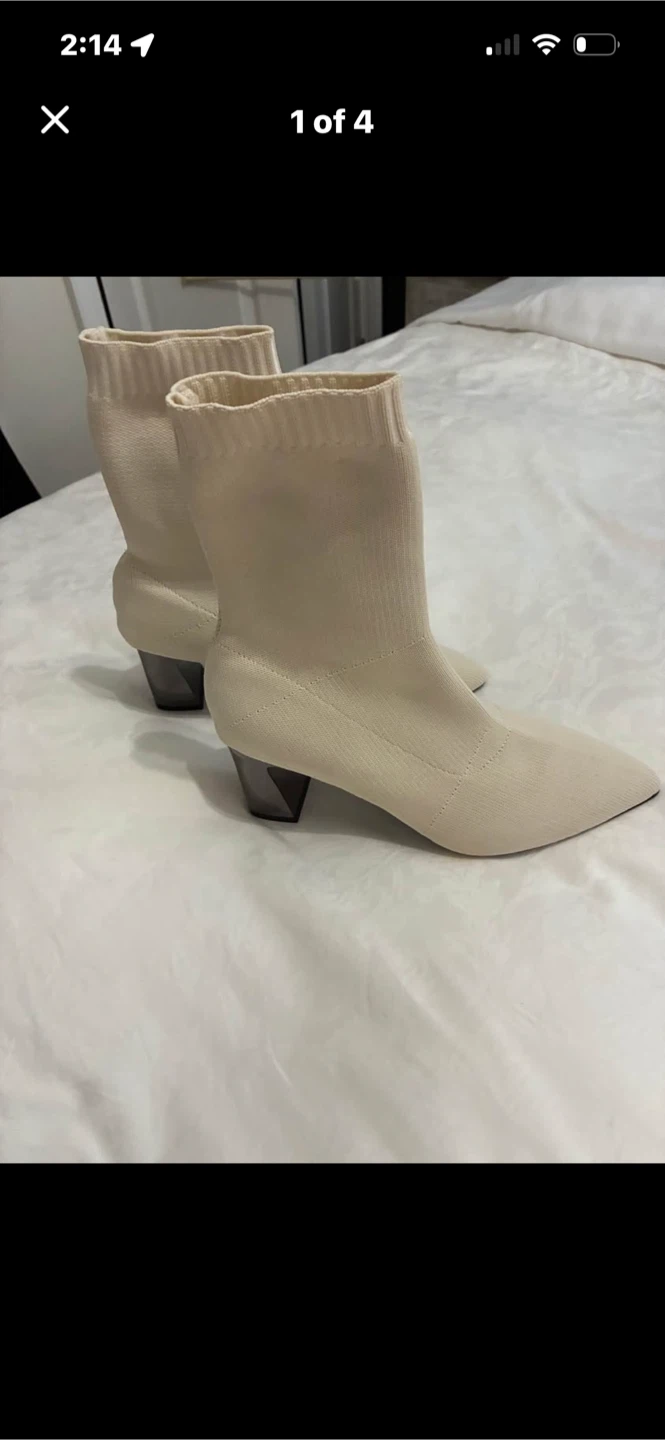 Cream Knit Sock Boots