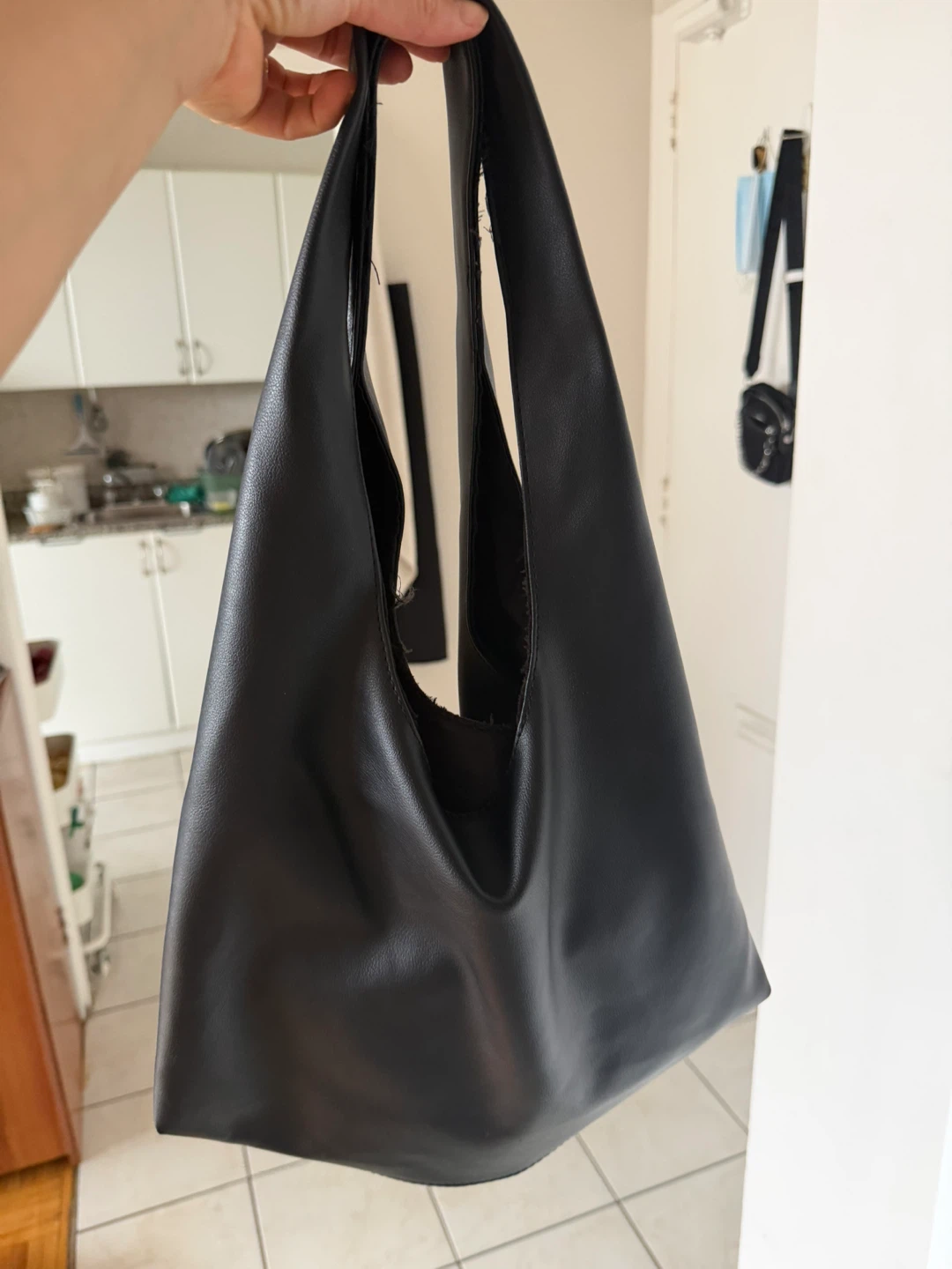 Black Faux Leather Hobo Bag