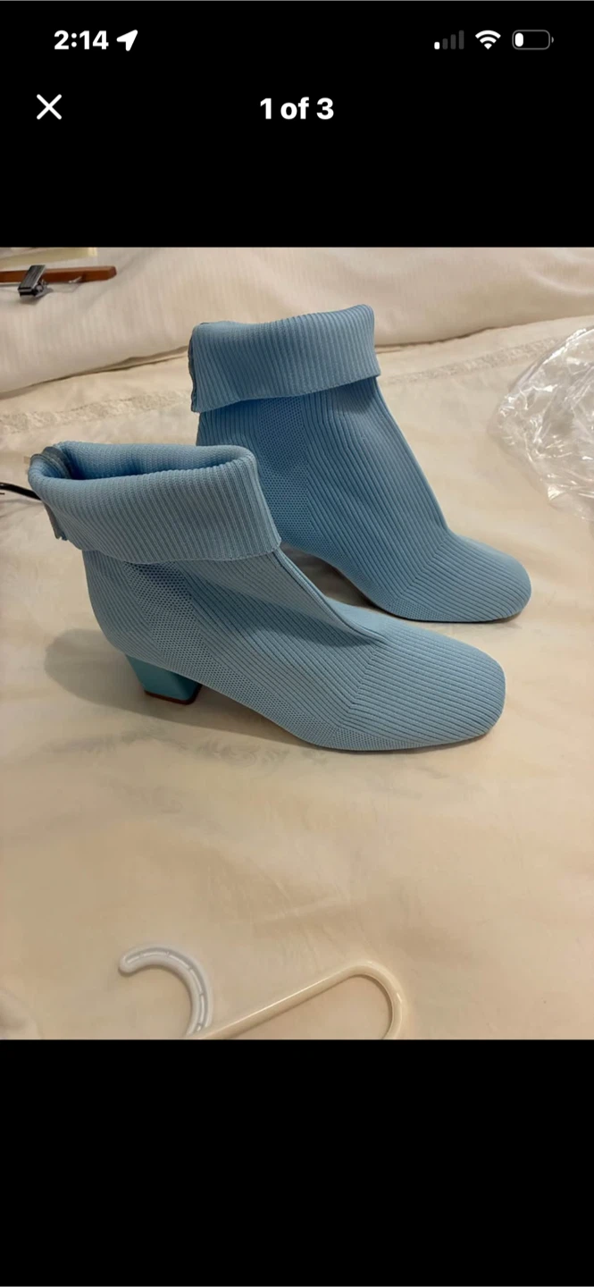 Light Blue Knit Ankle Booties