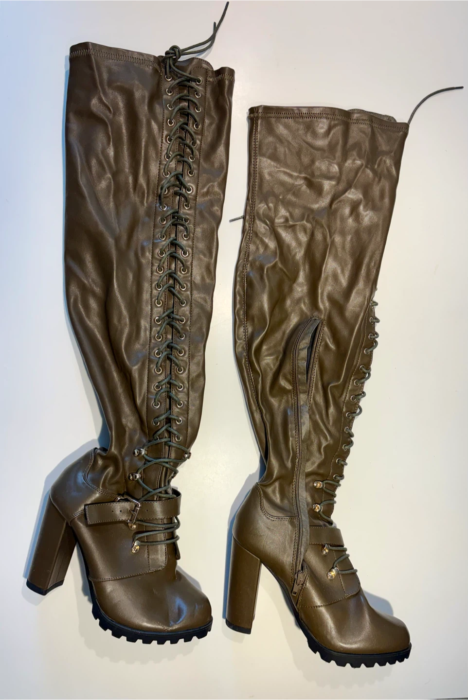 ShoeDazzle Olive Lace-Up Boots size 7