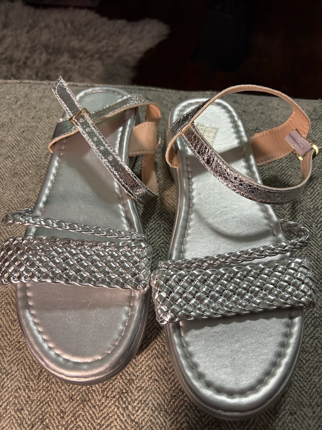 Silver Braided Ankle Strap Sandals