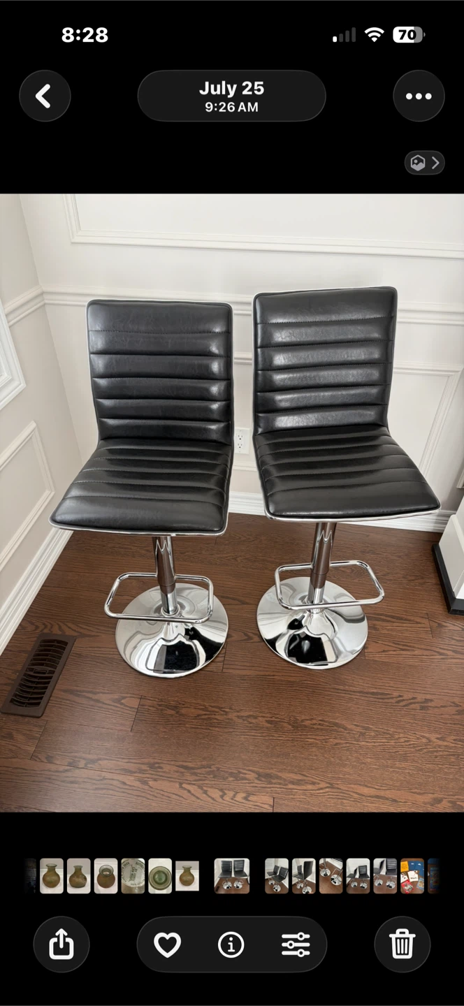 Set of 2 Black Faux Leather Bar Stools