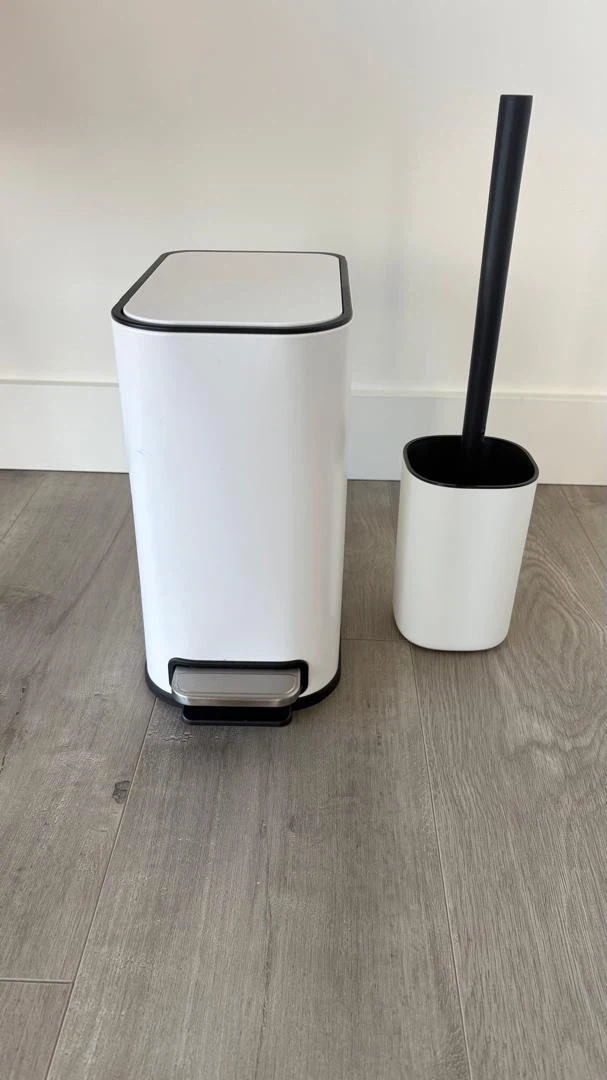 Bathroom pedal bin and toilet brush set