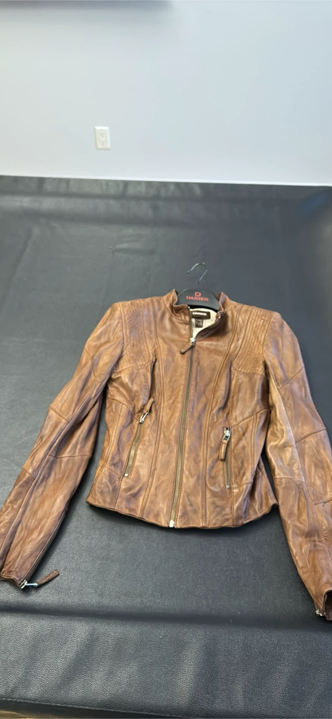 Danier Brown Leather Jacket 2XS