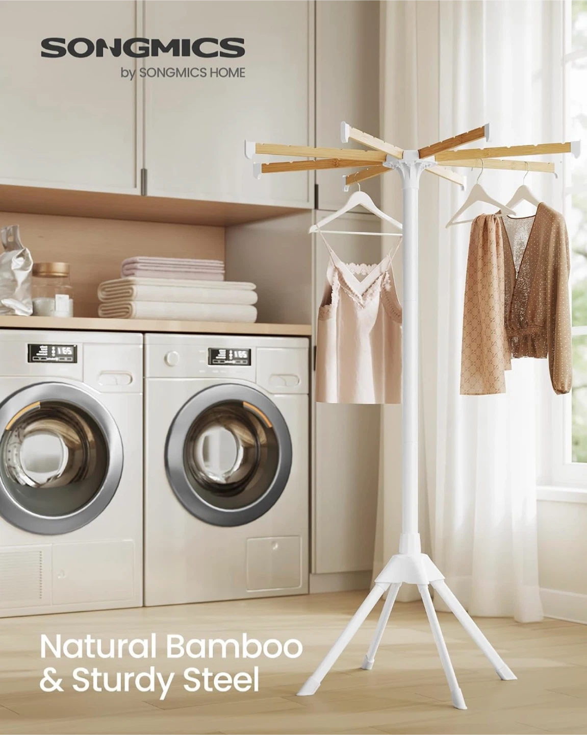 SONGMICS Bamboo and Steel Clothes Drying Rack - photo 2