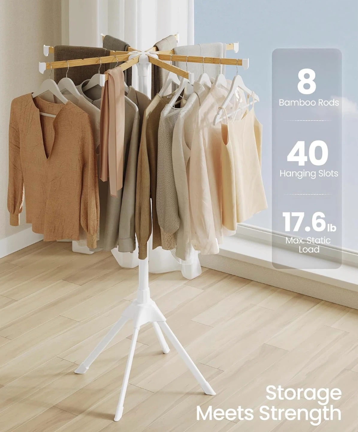 SONGMICS Bamboo and Steel Clothes Drying Rack - photo 3