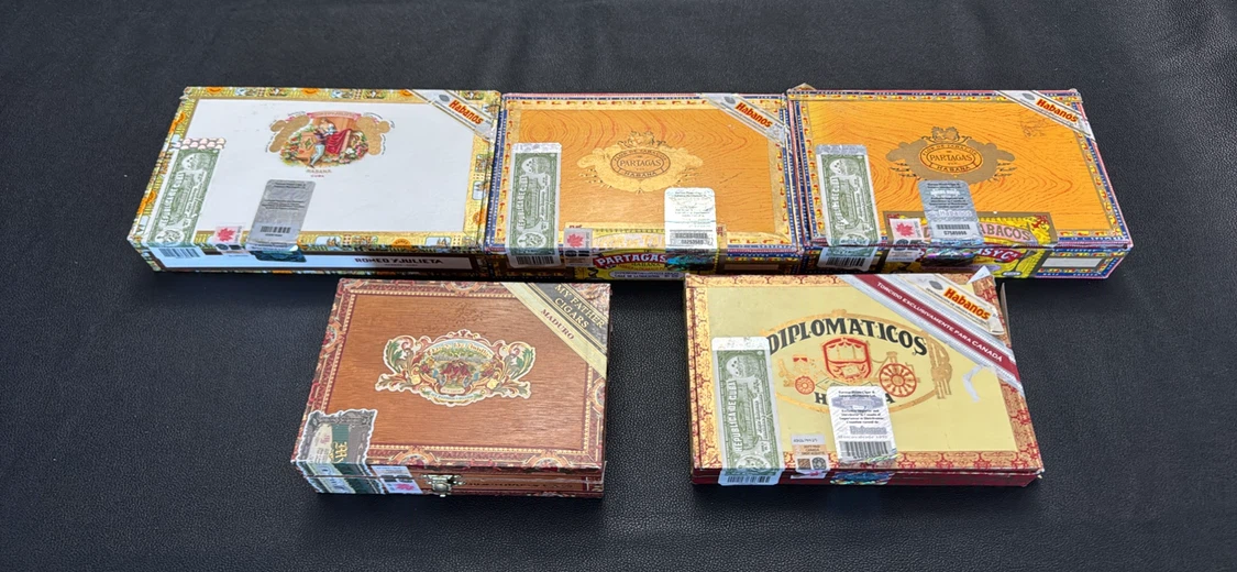 Set of 5 Empty Wooden Cigar Boxes