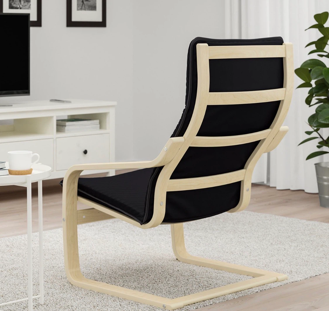 IKEA POÄNG Armchair with Black Cushion