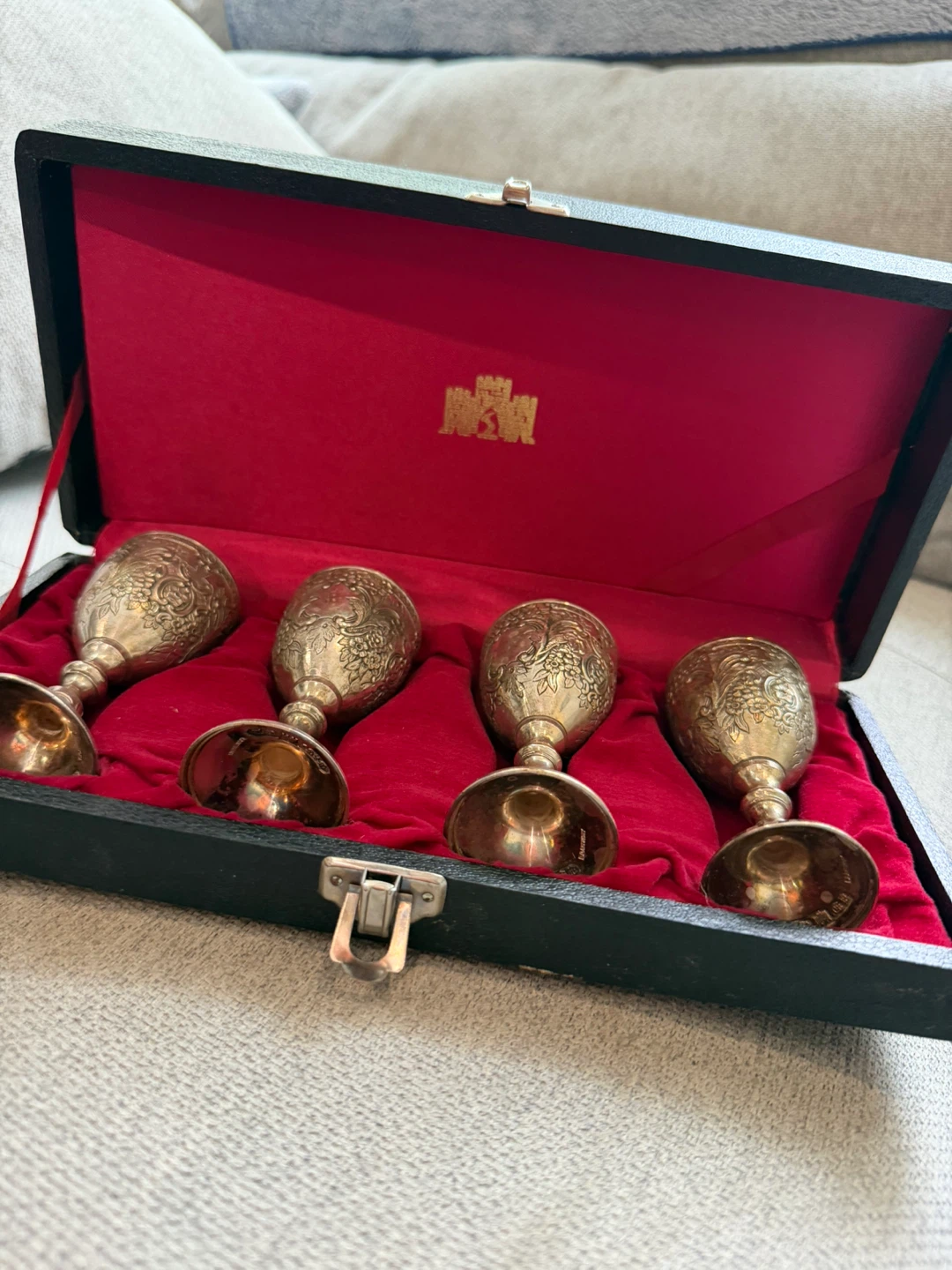 Set of 4 Vintage Decorative Silver-Tone Goblets