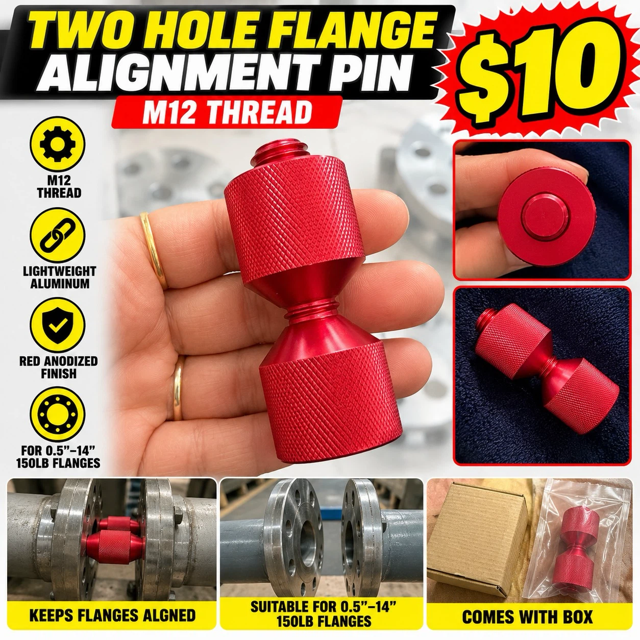 Two Hole Flange Alignment Pin M12 Thread