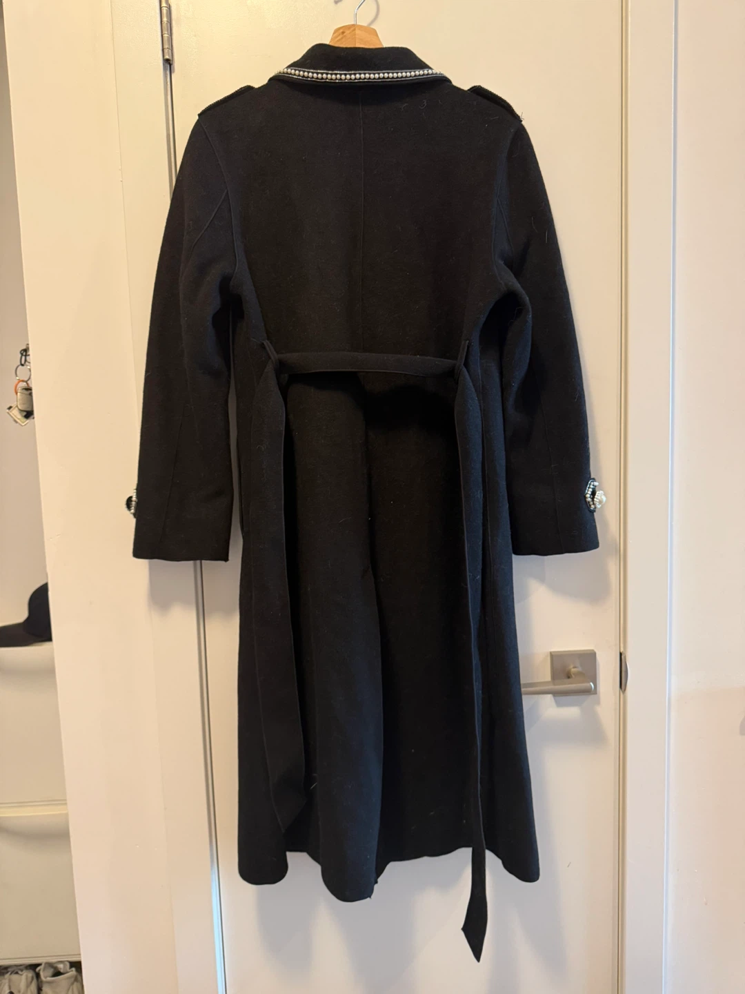M Black Long Trench Coat with Pearl Detailing - photo 2