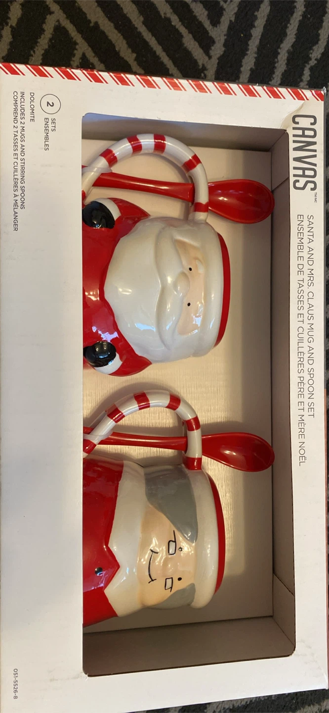 Canvas Santa and Mrs. Claus Mug and Spoon Set