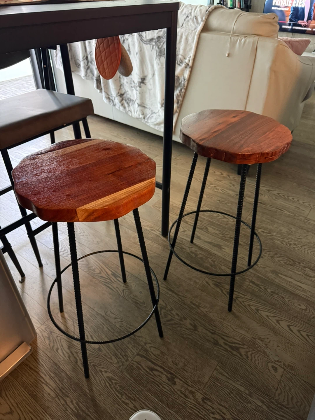 Set of Two Live Edge Wood Bar Stools