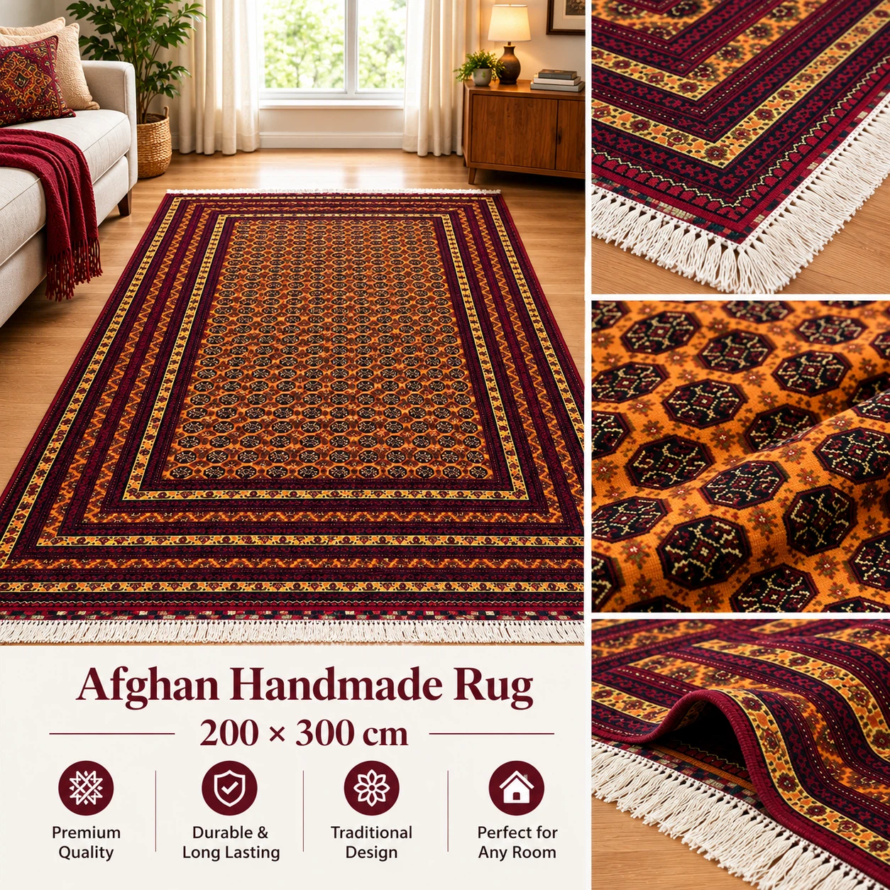 Afghan Handmade Rug 200 x 300 cm
