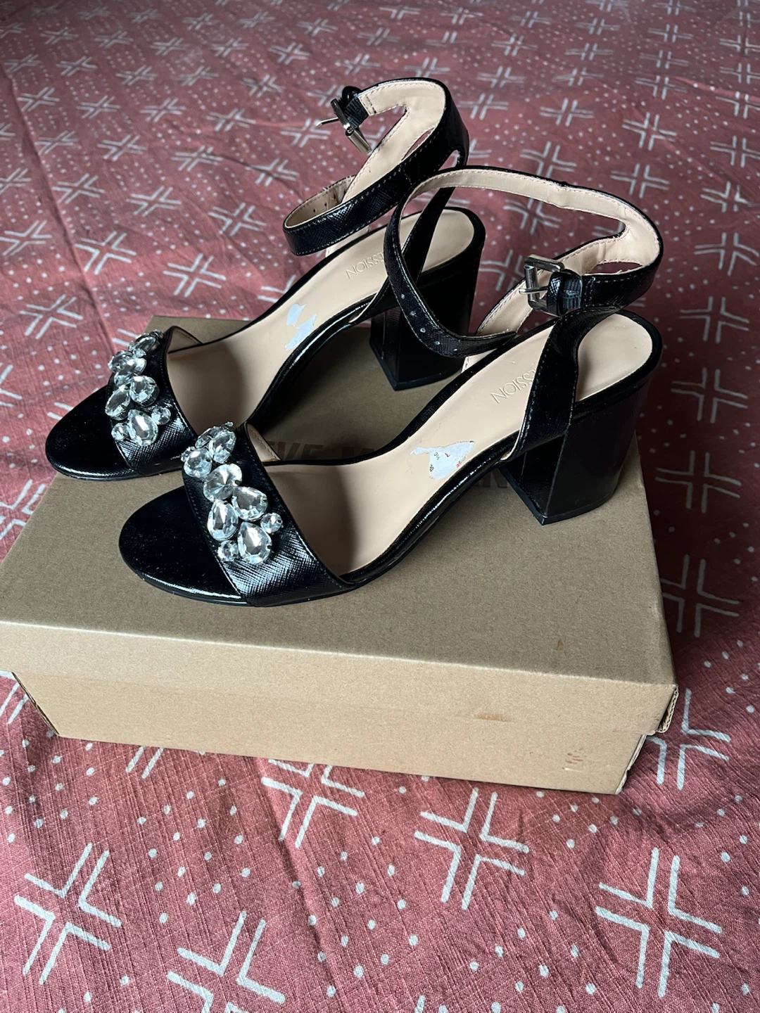 Black Heeled Sandals with Rhinestone Detail