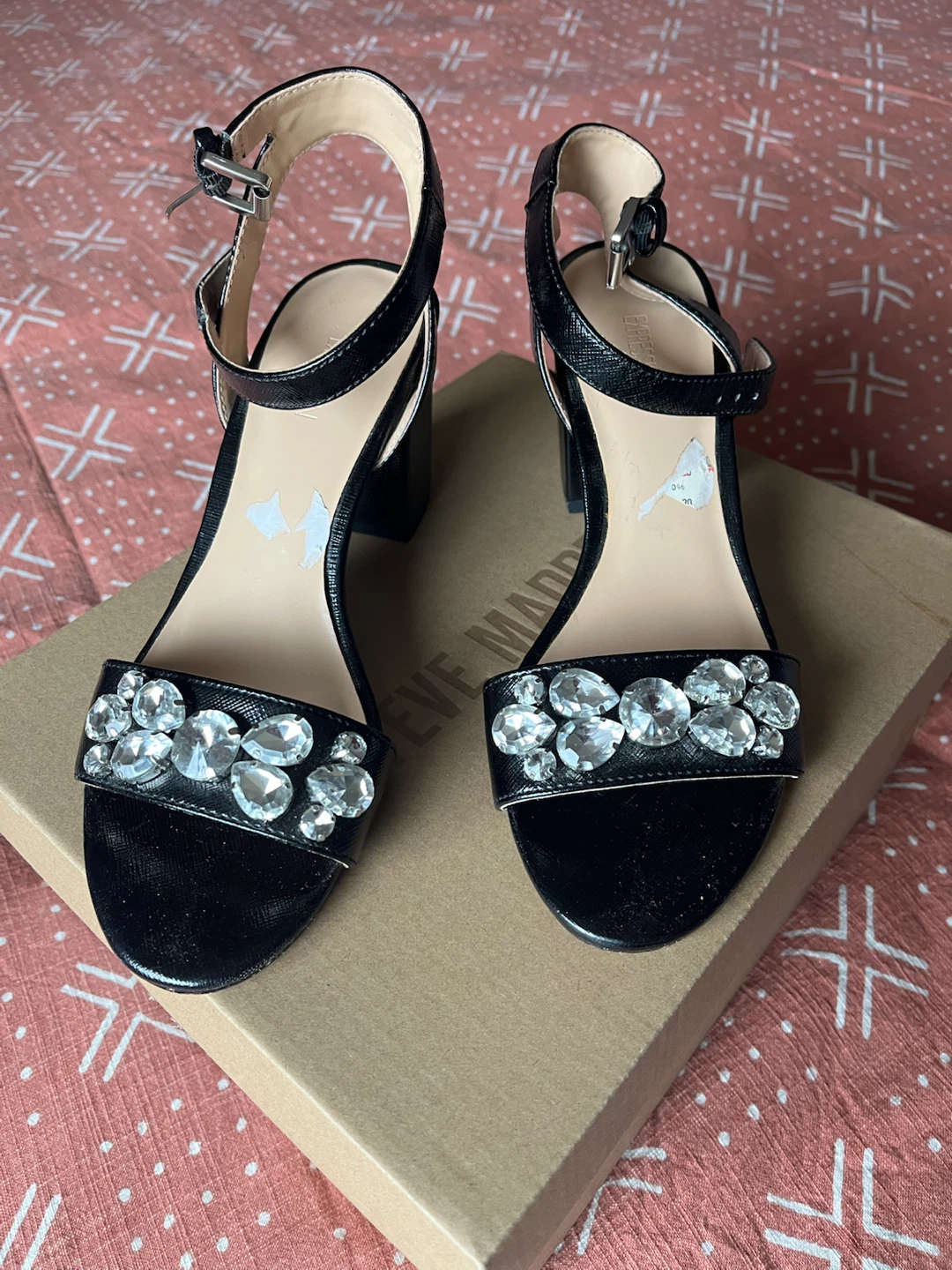 Black Heeled Sandals with Rhinestone Detail - photo 2