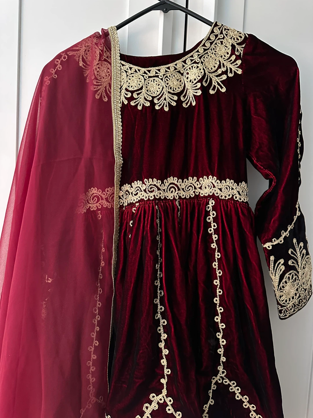 Maroon Velvet Traditional Dress with Embroidery