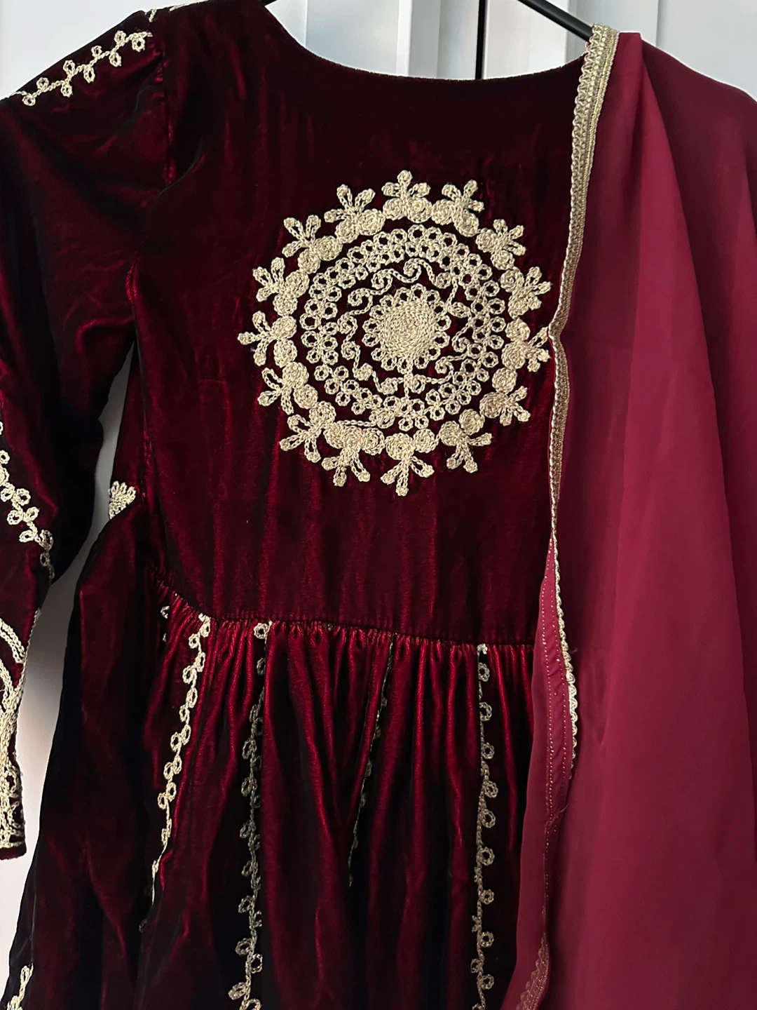 Maroon Velvet Traditional Dress with Embroidery - photo 2