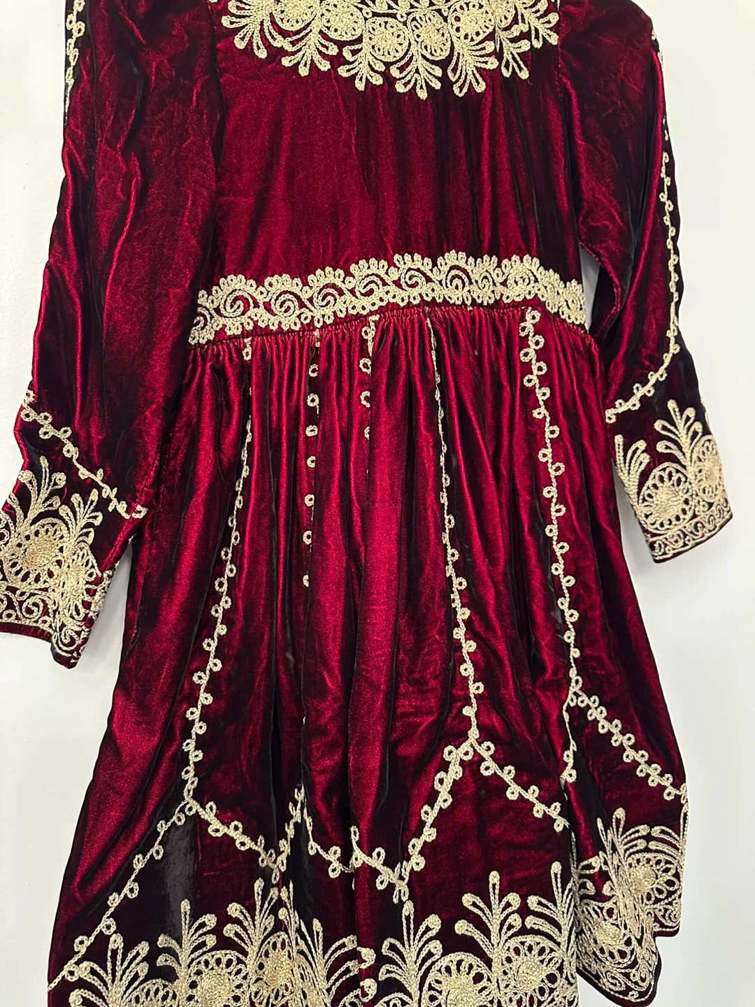 Maroon Velvet Traditional Dress with Embroidery - photo 3