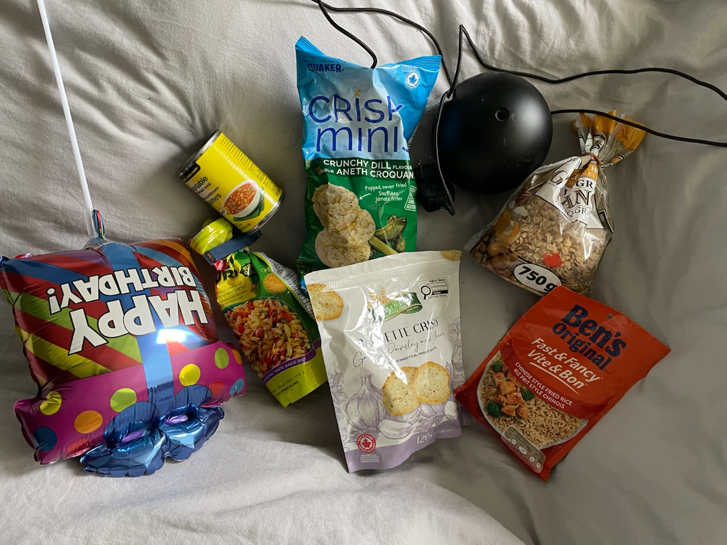 Assorted Food Items and Party Balloon
