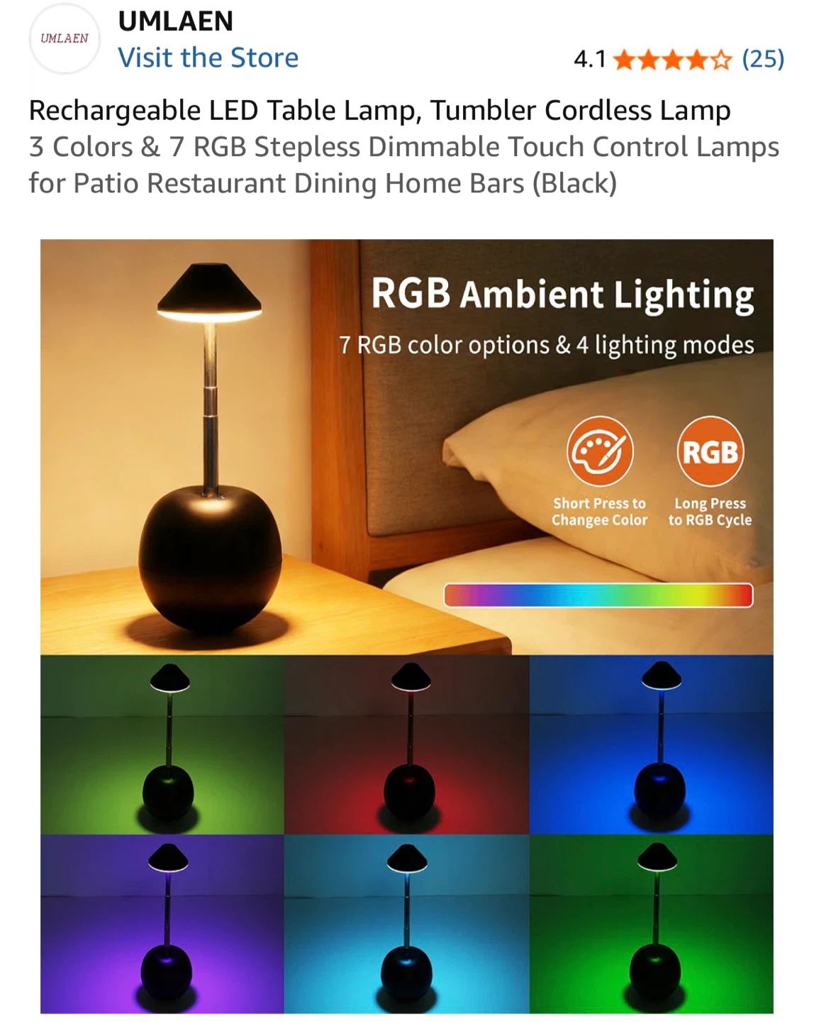 Rechargeable Cordless LED Table Lamp - Black - photo 3