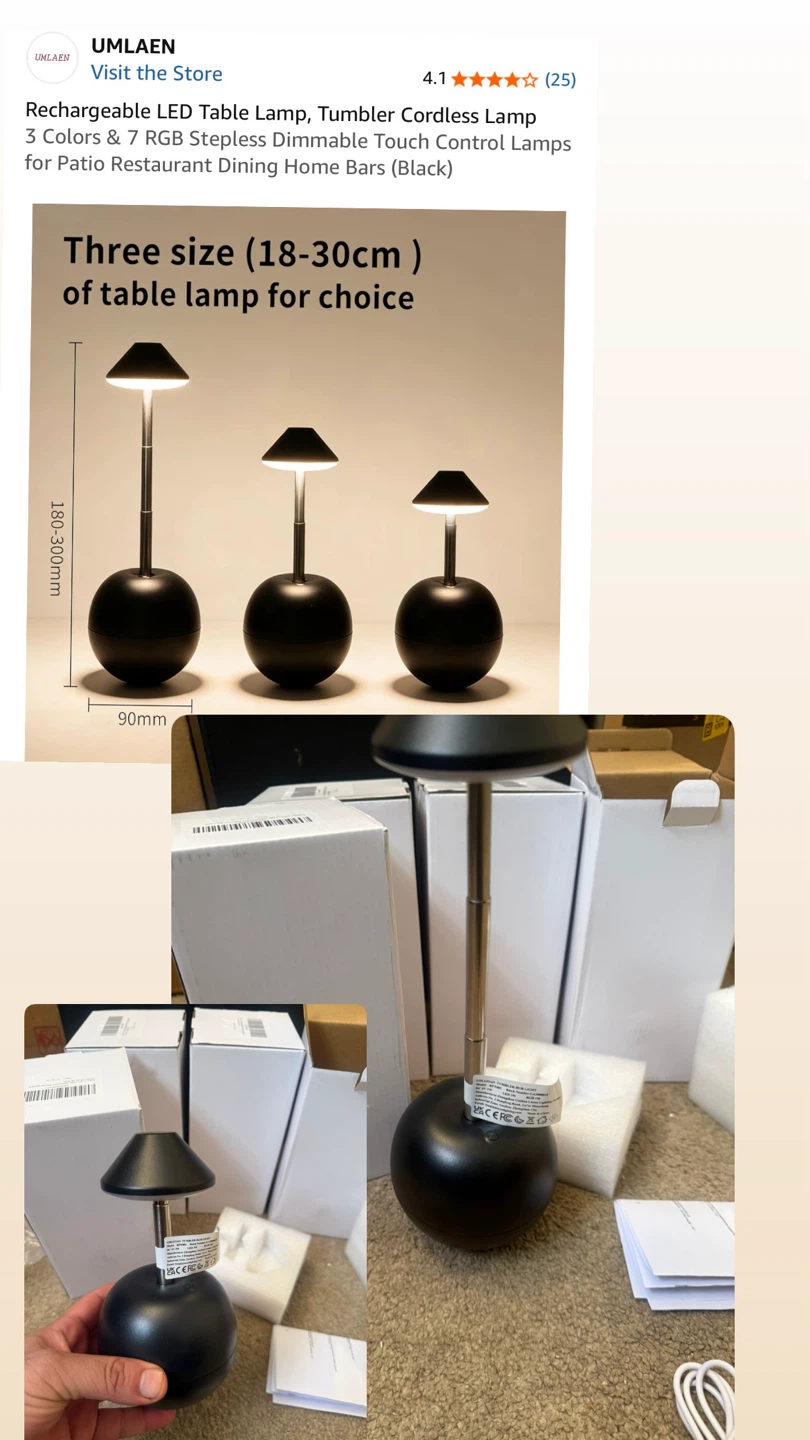 Rechargeable Cordless LED Table Lamp - Black - photo 4