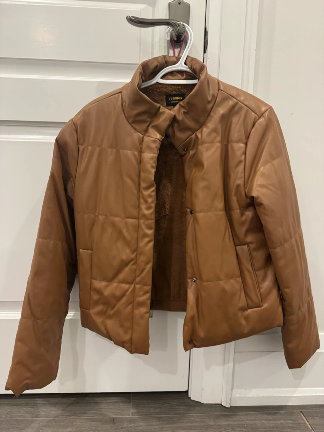 Ci Sono Faux Leather Puffer Jacket Tan