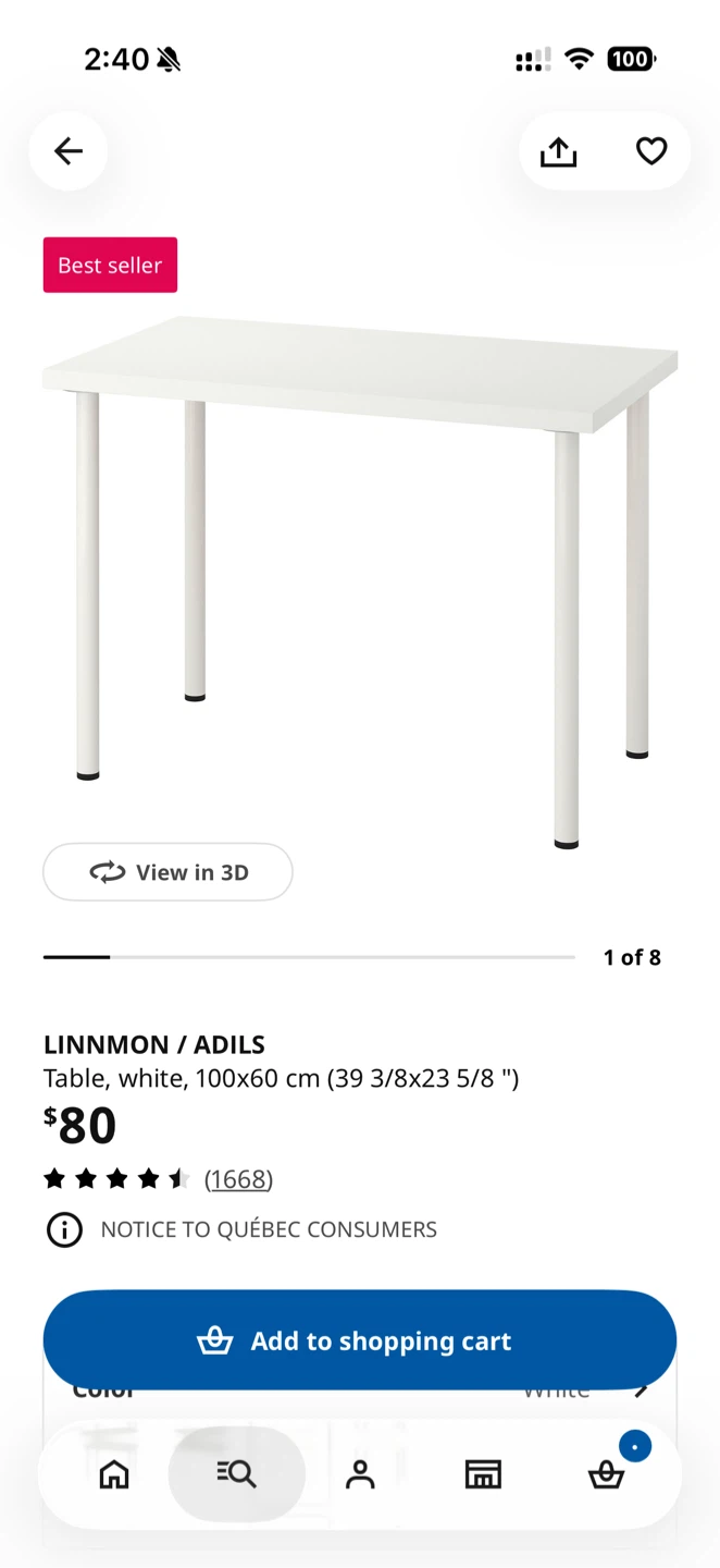 IKEA LINNMON / ADILS white desk