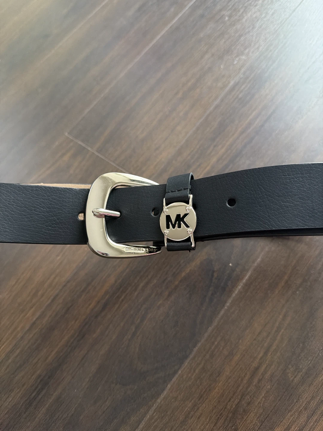 Michael Kors Women's Black & Silver MK Logo Belt