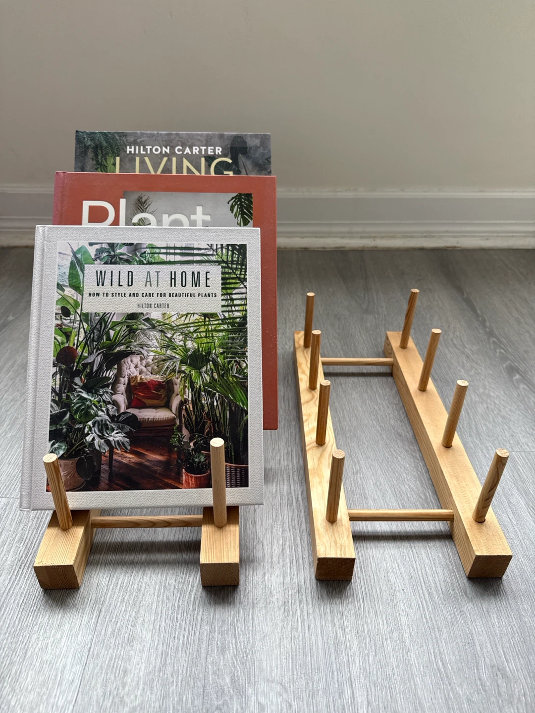Set of two wooden display stands