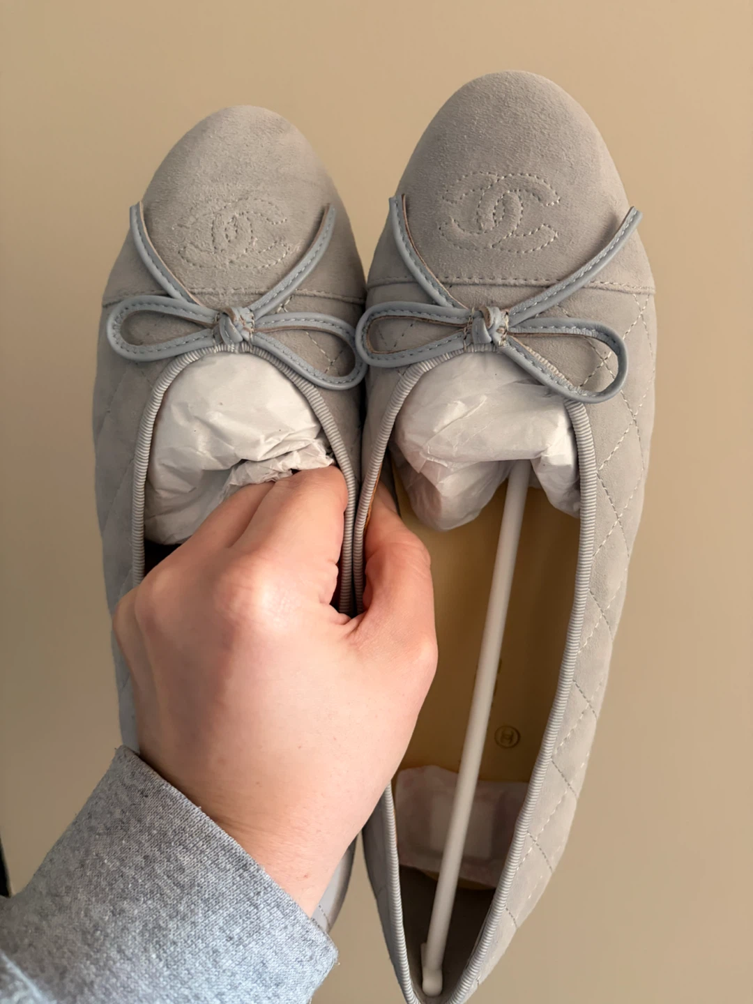 Chanel Quilted Suede Ballet Flats