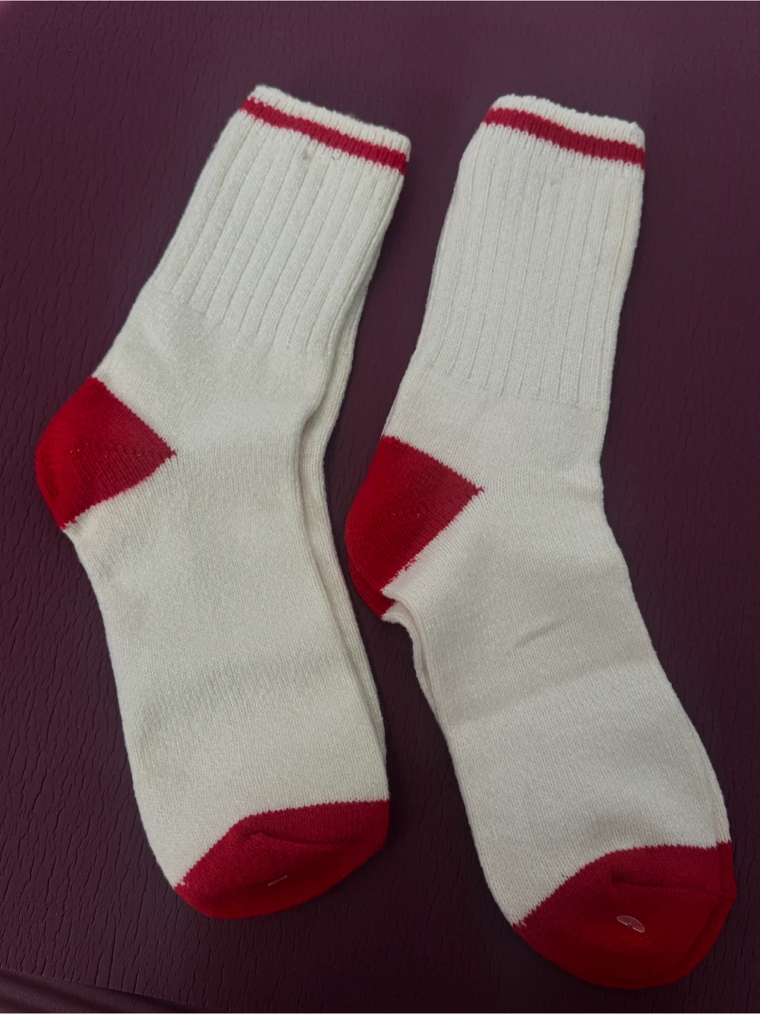 Cream and Red Crew Socks