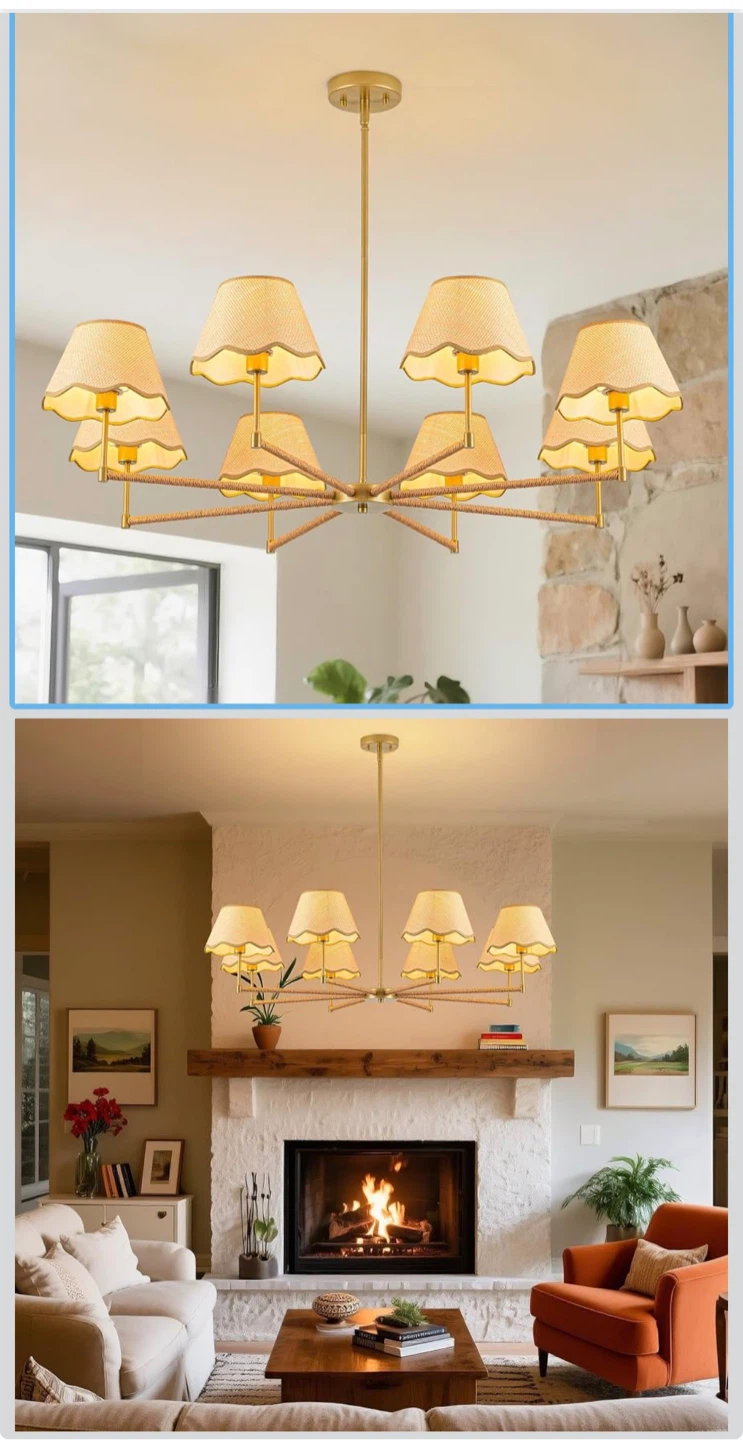 8-Light Brass and Rope Chandelier - photo 4