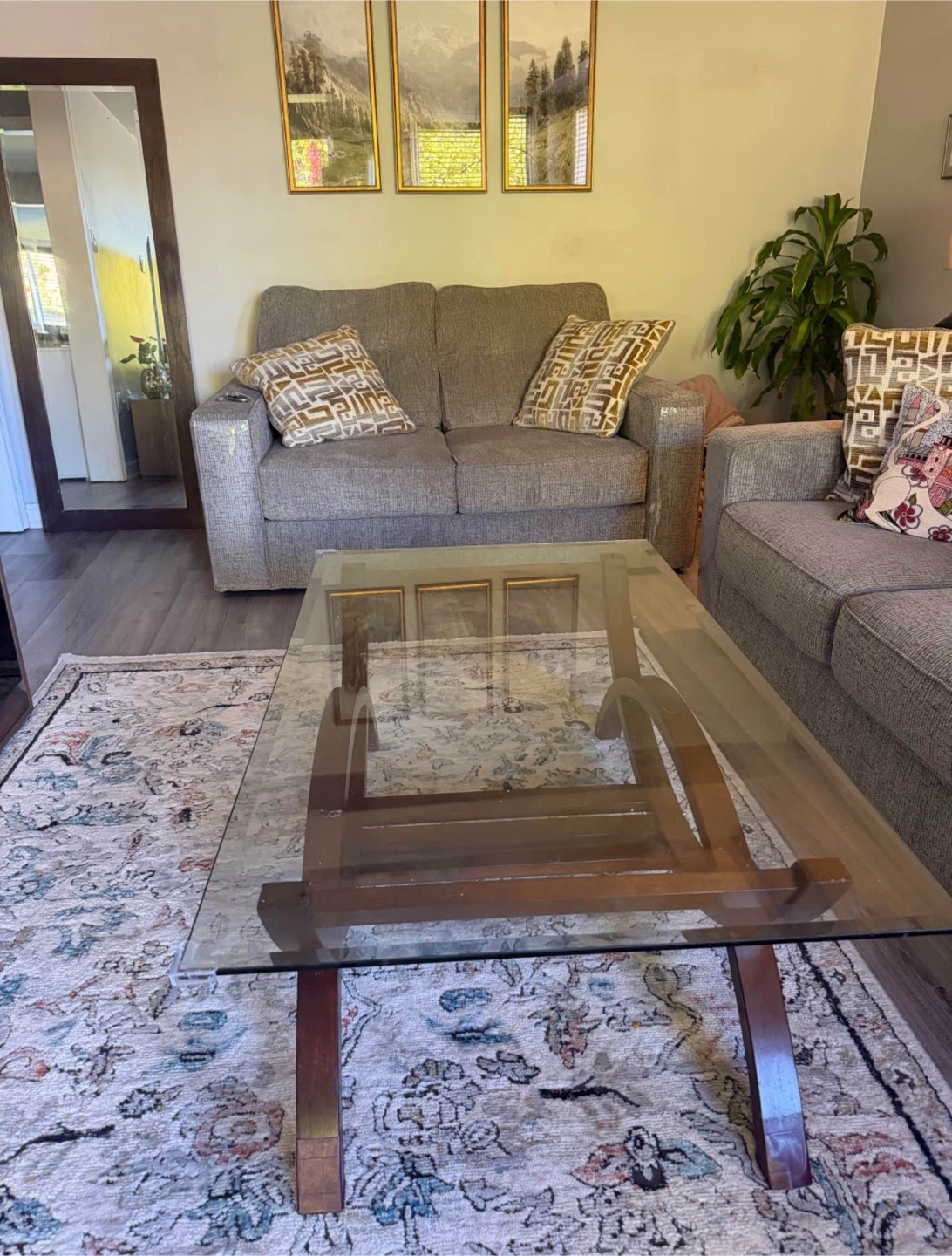Glass Top Coffee Table with Wood Base - photo 2