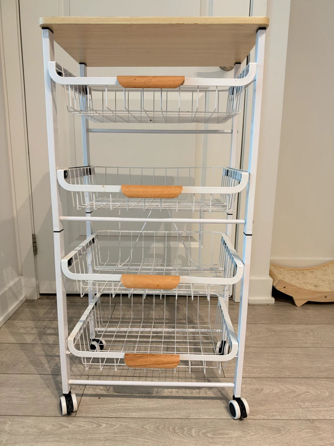 4-Tier Metal Rolling Storage Cart with Wood Top