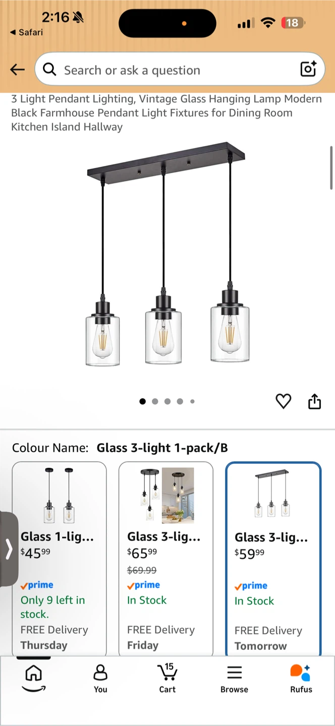 New 3-Light Glass Pendant Light Fixture