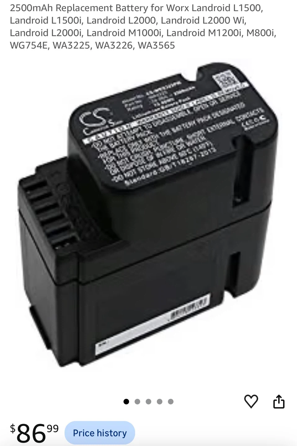 28V 2500mAh Replacement Battery for Worx Landroid