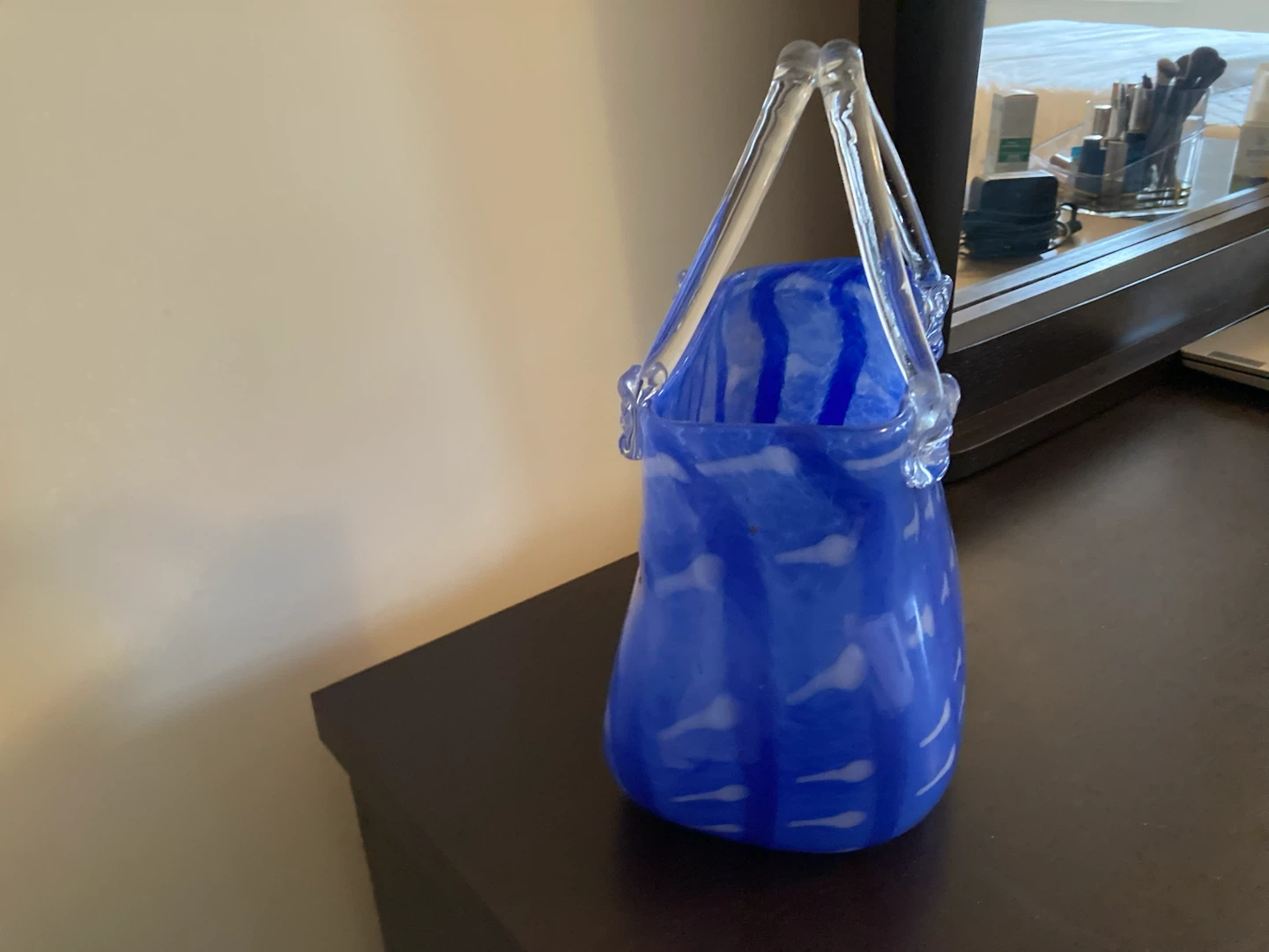 Decorative Blue Hand-Blown Glass Purse Vase - photo 3